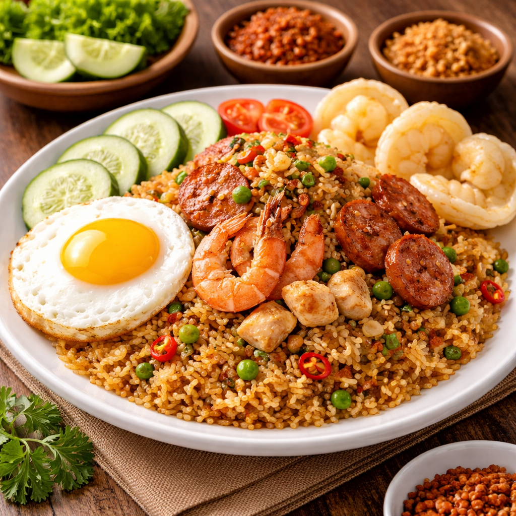 Nasi Goreng Spesial Eat and Eat – nasi goreng dengan campuran ayam, udang, dan bahan pilihan